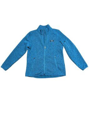 LL BEAN FULL ZIP SWEATER FLEECE LINED WOMENS M PETITE BLUE HEATHER OUTDOORS LOGO